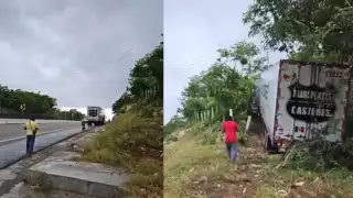 Tráiler se sale de la carretera en la "Curva del Diablo" en Campeche