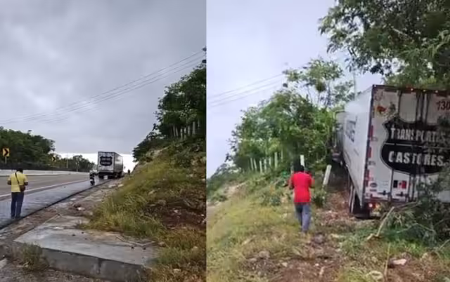 Una unidad de transporte del Servicio Público Federal (SPF) se salió de la carretera en la Curva del Diablo, kilómetro 60, sin causar heridos.