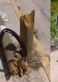 Exigen retirar poste de Telmex que lleva 15 días tirado en calle céntrica de Hopelchén