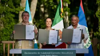 Desde Calakmul, Sheinbaum y presidentes de Guatemala y Belice firman acuerdo por el Corredor Biocultural de la Gran Selva Maya