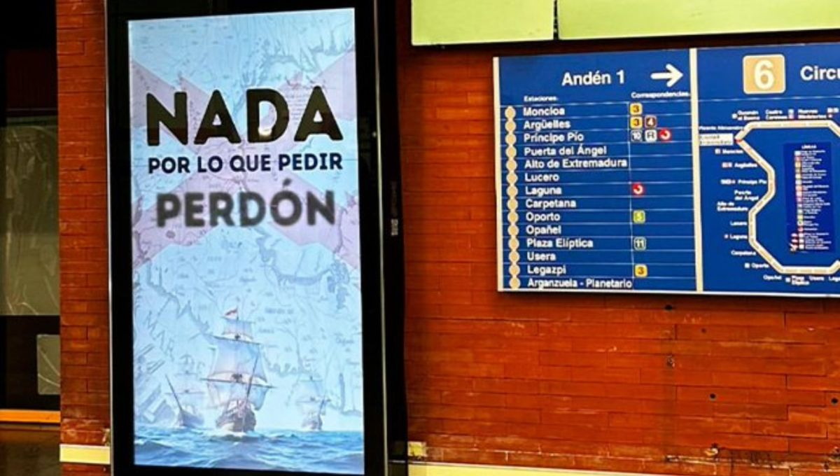 En el Día de la Hispanidad, varias estaciones del Metro de Madrid exhiben la frase "Nada por lo que pedir perdón" En el Día de la Hispanidad, varias estaciones del Metro de Madrid exhiben la frase "Nada por lo que pedir perdón"