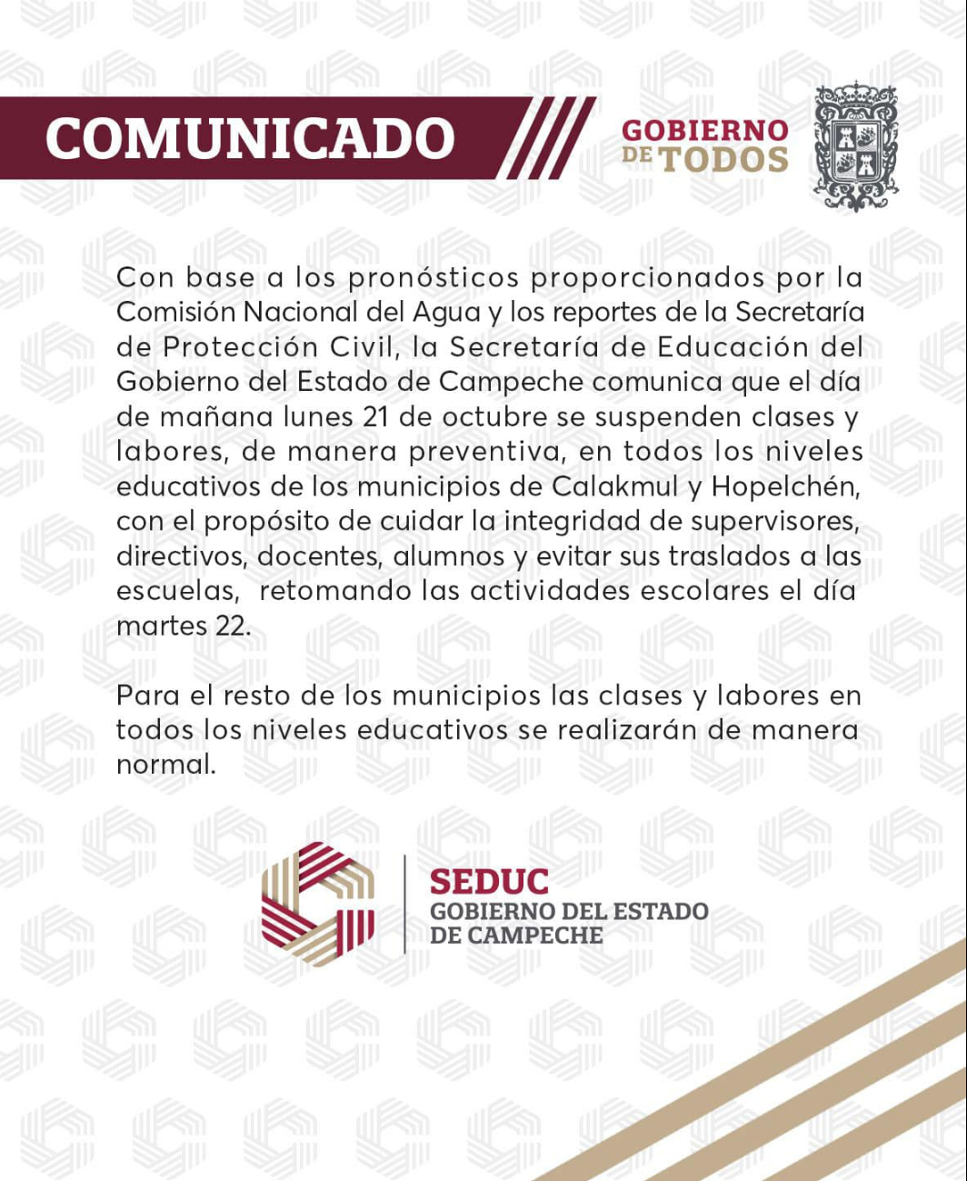 Suspenden clases en Hopelchén y Calakmul Suspenden clases en Hopelchén y Calakmul