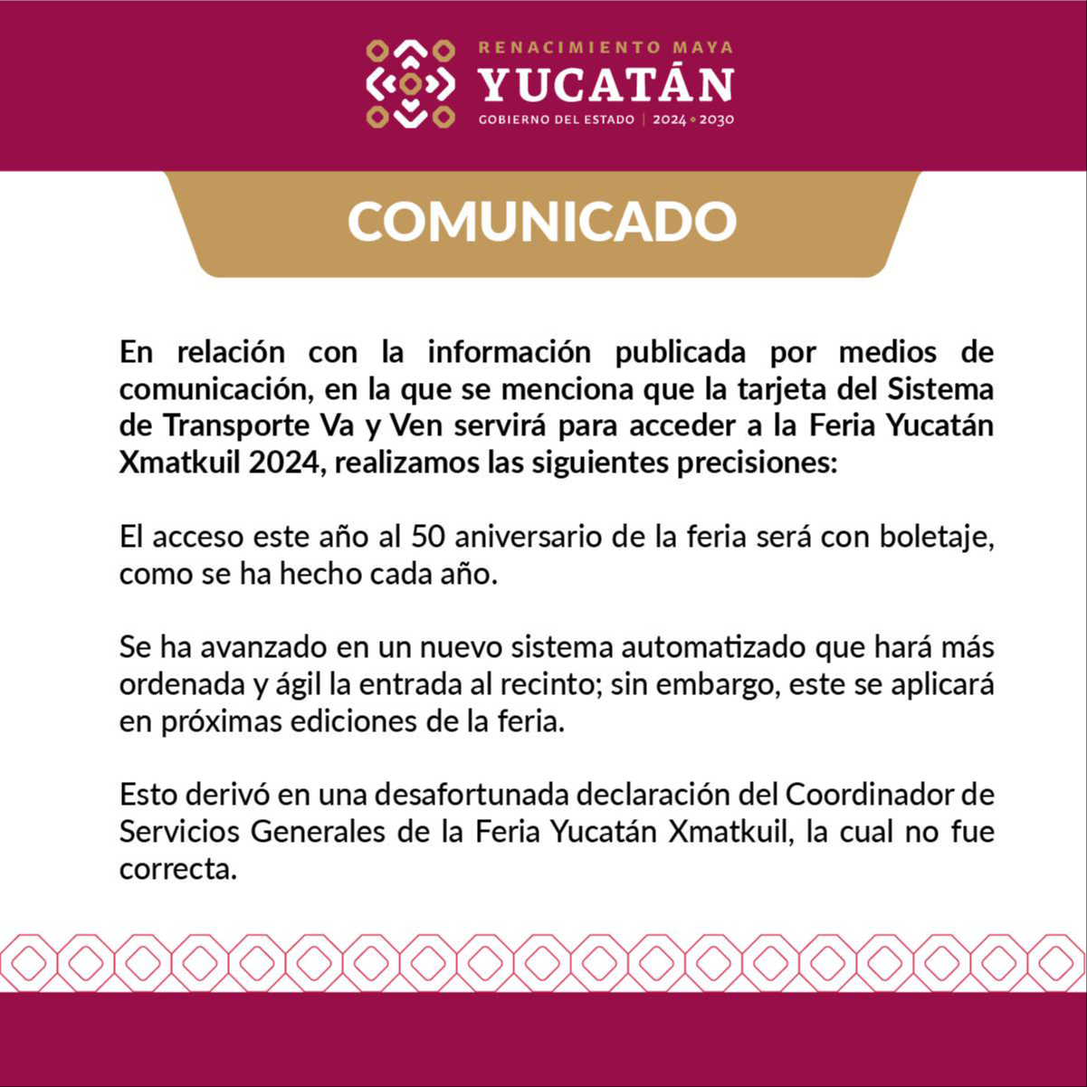 Tarjeta Va y Ven no dará acceso a Feria Yucatán Xmatkuil 2024, aclara Gobierno del Estado 