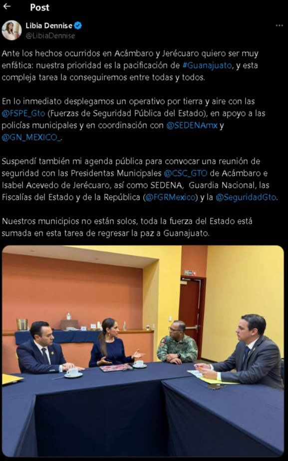 Mensaje de la gobernadora de Guanajuato, Libia Dennise García, por los hechos ocurridos en Acambaro Mensaje de la gobernadora de Guanajuato, Libia Dennise García, por los hechos ocurridos en Acambaro