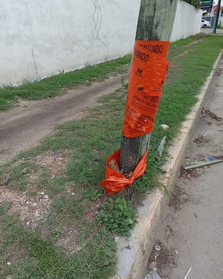 Poste de telefonía cae sobre cables de luz en Chetumal