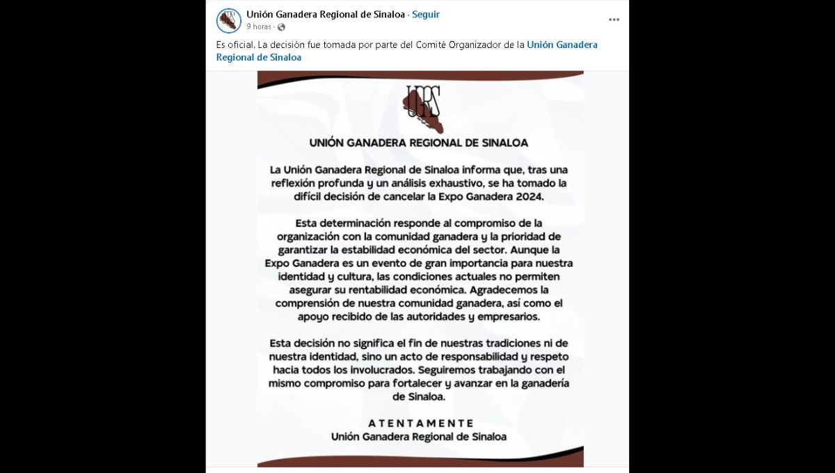 Por la violencia en Sinaloa fue cancelada la Expo Ganadera 2024 Por la violencia en Sinaloa fue cancelada la Expo Ganadera 2024