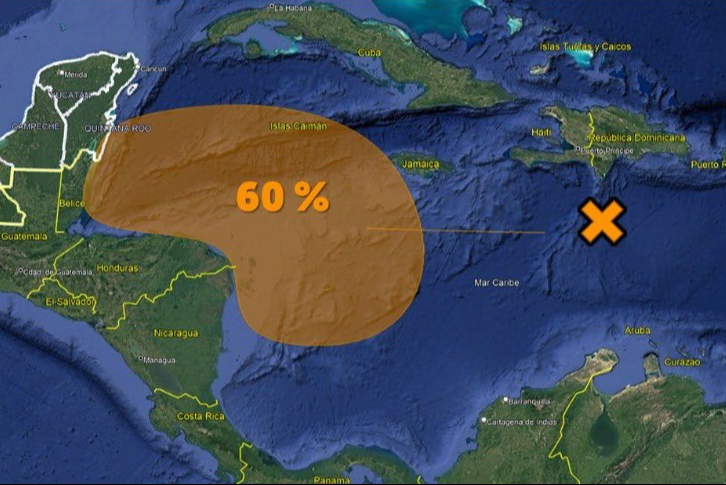 Una zona de baja presión en el Caribe tiene un 60% de probabilidad de convertirse en ciclón tropical en los próximos siete días