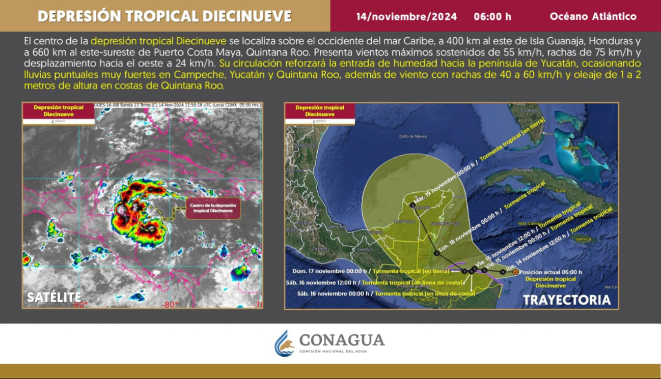 La Depresión Tropical Diecinueve generará lluvias puntuales La Depresión Tropical Diecinueve generará lluvias puntuales