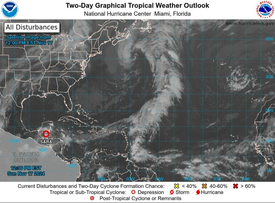 Tormenta tropical “Sara” continúa su trayectoria hacia el sur de Q. Roo