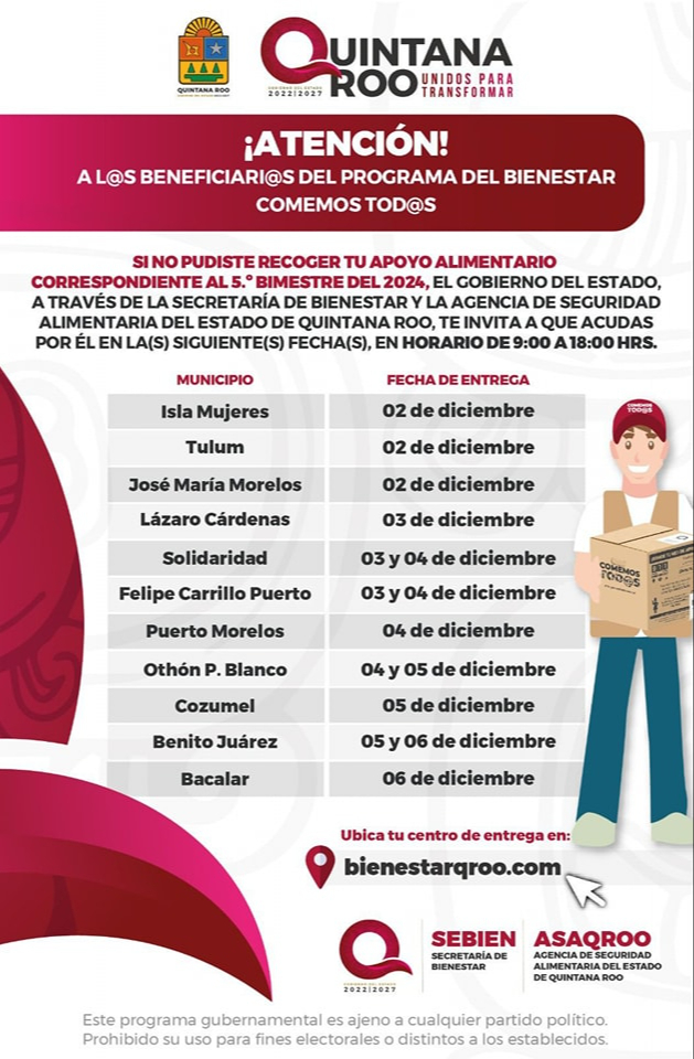 Fechas por municipio de "Comemos Todos" Quintana Roo Fechas por municipio de "Comemos Todos" Quintana Roo