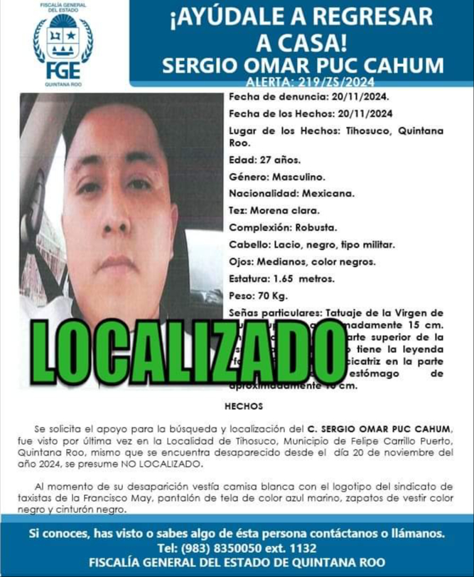 Localizan a taxista secuestrado y denuncian la desaparición de una menor en Felipe Carrillo Puerto