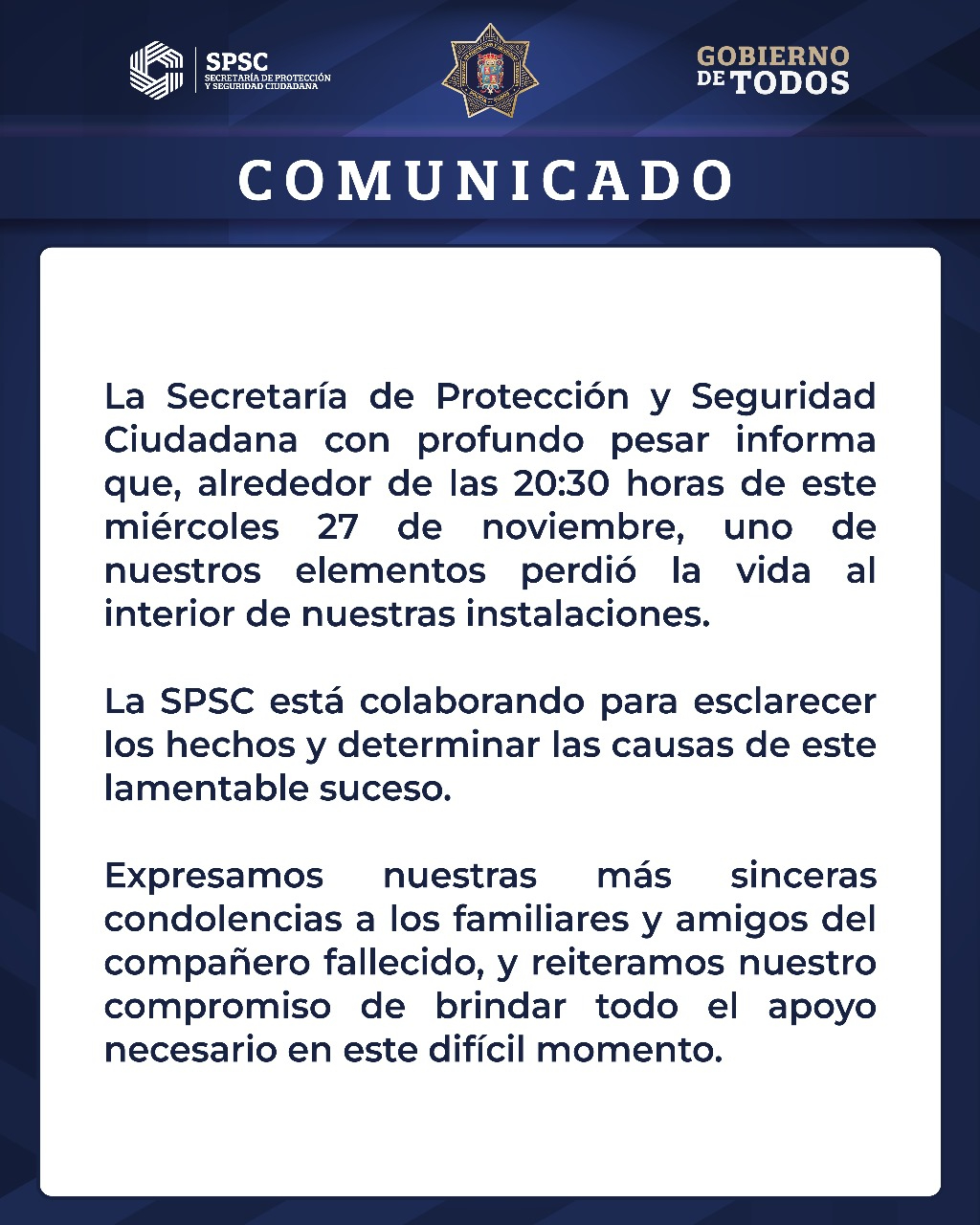 Comunicado oficial de la SPSC Comunicado oficial de la SPSC