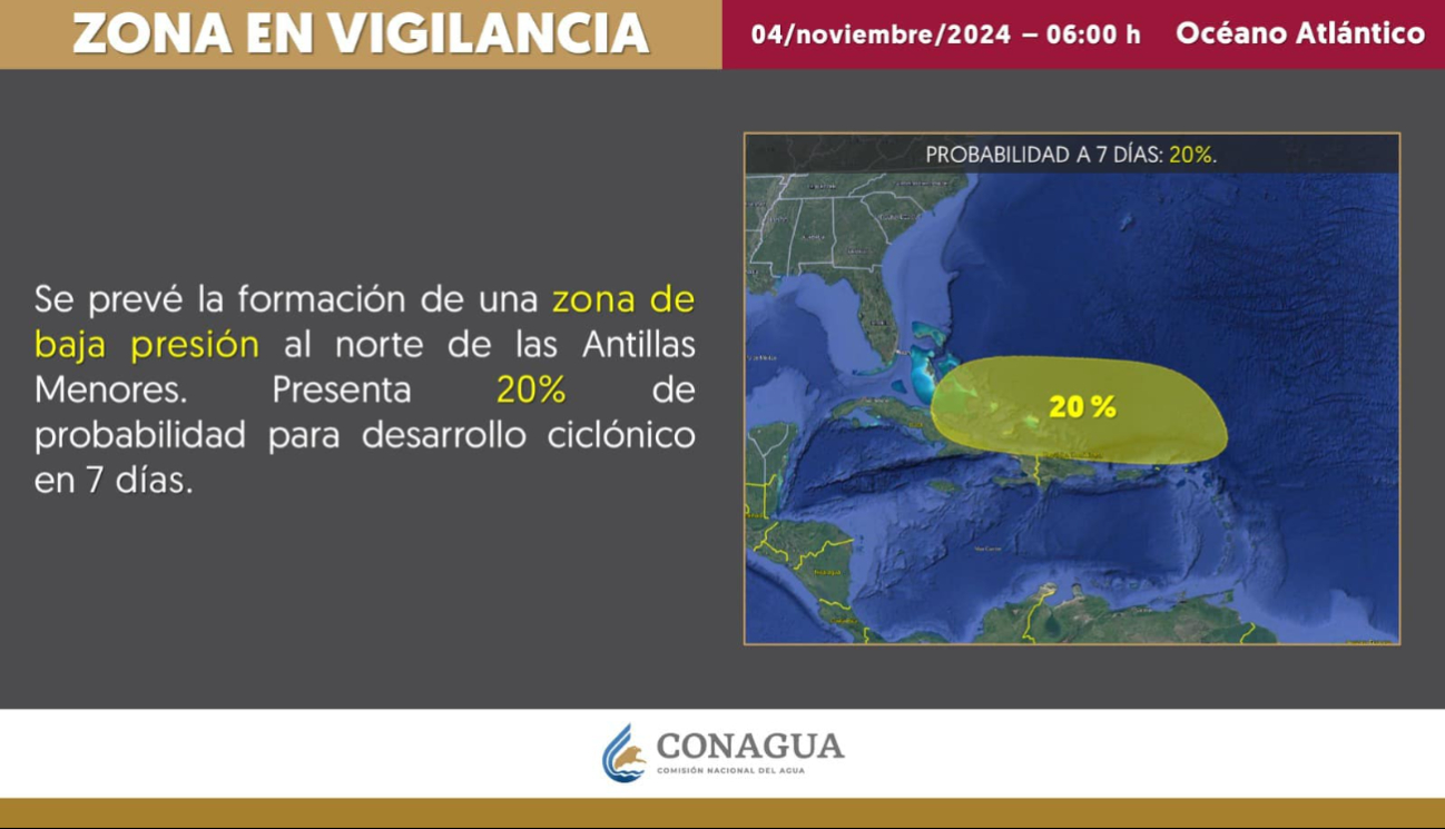 El desarrollo ciclónico es del 20% y podría formarse en 7 días El desarrollo ciclónico es del 20% y podría formarse en 7 días