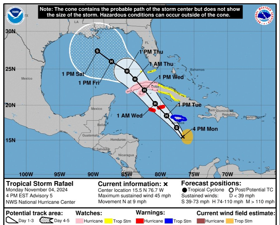 Rafael podría intensificarse a huracán categoría 1 el miércoles, con probabilidad de tormentas fuertes en Quintana Roo y Yucatán Rafael podría intensificarse a huracán categoría 1 el miércoles, con probabilidad de tormentas fuertes en Quintana Roo y Yucatán