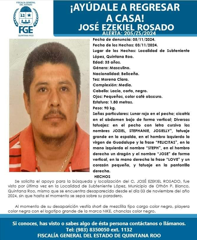 José Ezekiel Rosado se encuentra desaparecido desde el 3 de noviembre. José Ezekiel Rosado se encuentra desaparecido desde el 3 de noviembre.