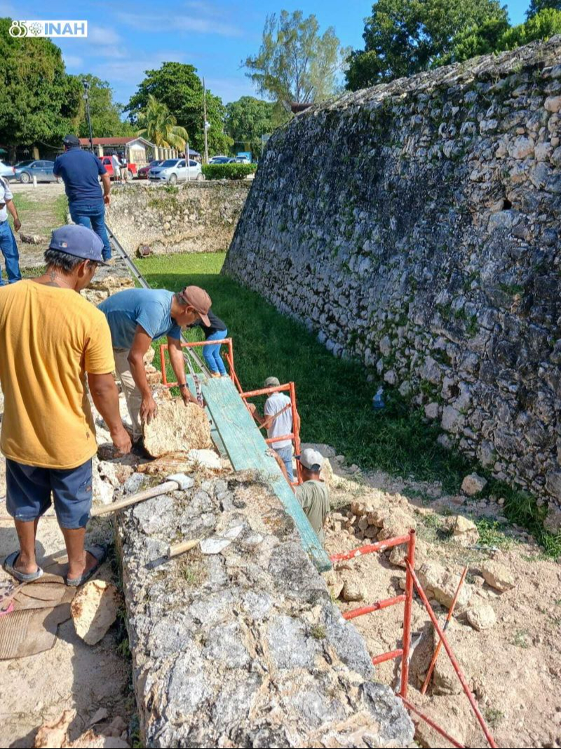 El INAH evidencia los trabajos de la restauración del monumento. El INAH evidencia los trabajos de la restauración del monumento.
