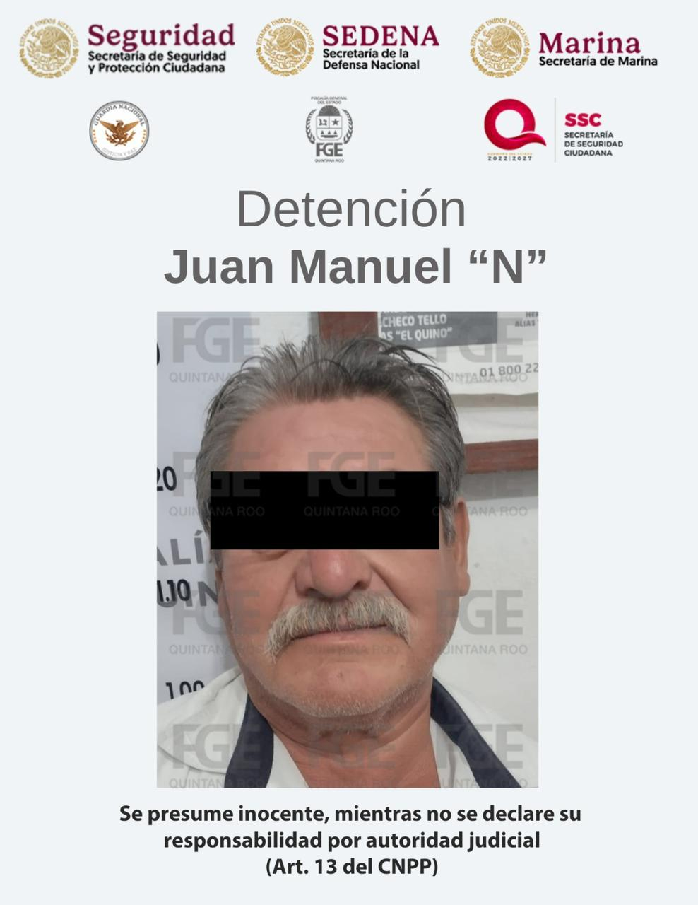 Detienen a Juan Manuel “N", taxista y presunto  implicado en el homicidio de dos personas en Cancún
