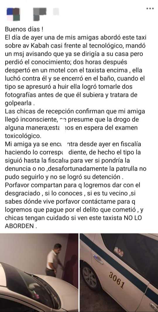 El caso fue expuesto en redes sociales para advertir a las mujeres de Cancún El caso fue expuesto en redes sociales para advertir a las mujeres de Cancún