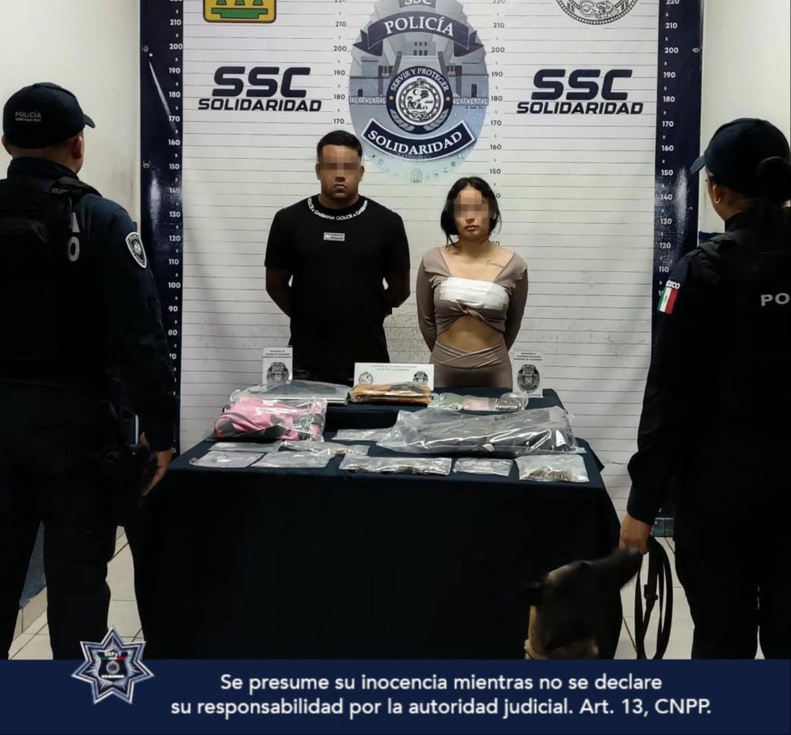 Binomio K-9 detecta posibles narcóticos a pareja en Ejido