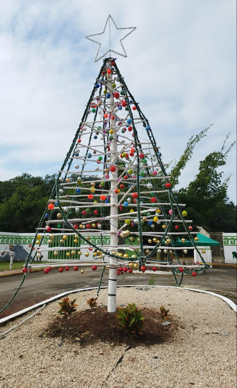 El árbol fue decorado con material de uso diario para seguir con la temática de sustentable