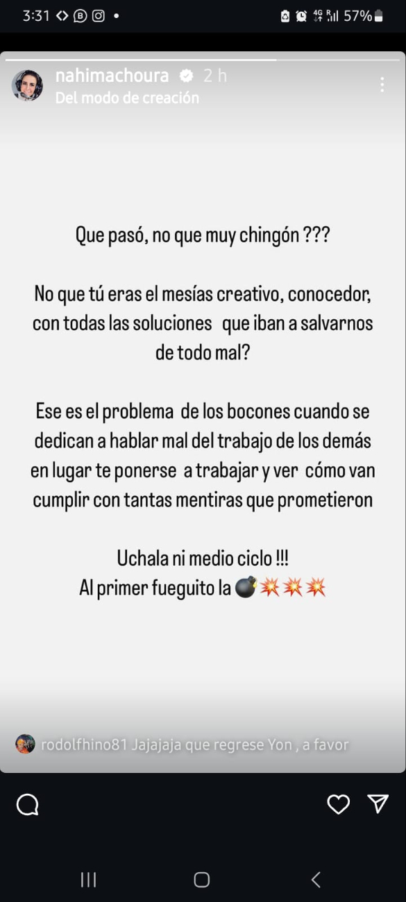 El mensaje lo puso en sus historias de Instagram El mensaje lo puso en sus historias de Instagram