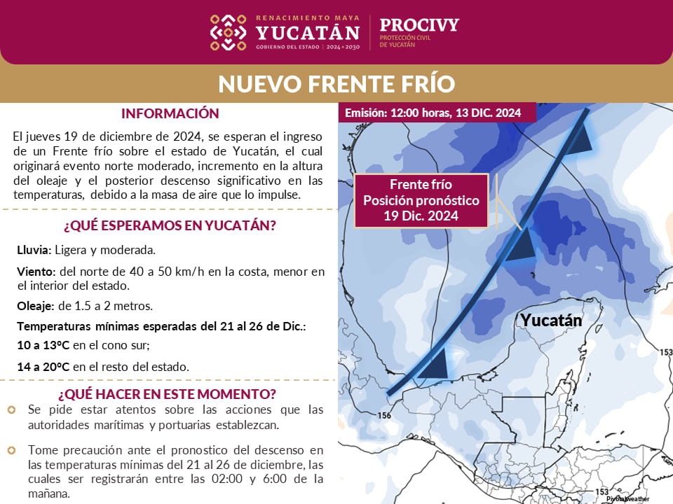 Procivy pronostica bajas temperaturas en Yucatán Procivy pronostica bajas temperaturas en Yucatán