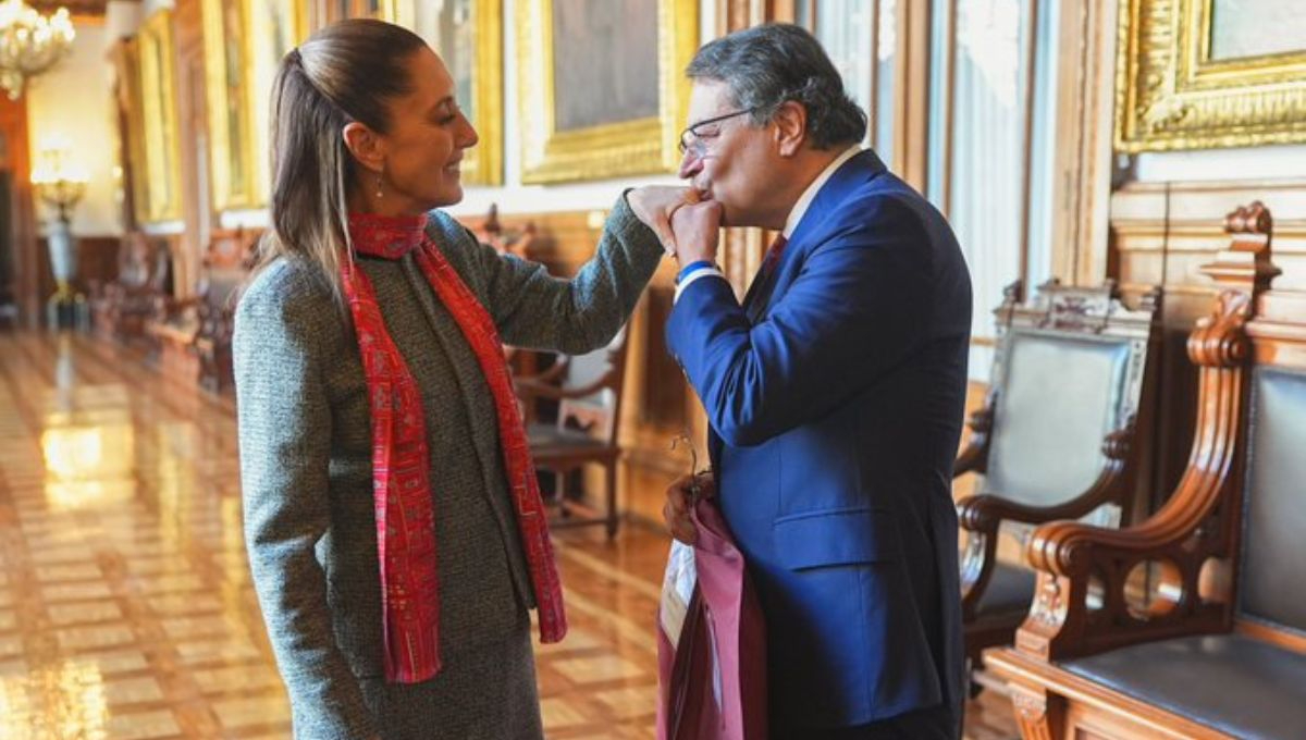 Claudia Sheinbaum Pardo recibe en Palacio Nacional a su homólogo colombiano, Gustavo Petro