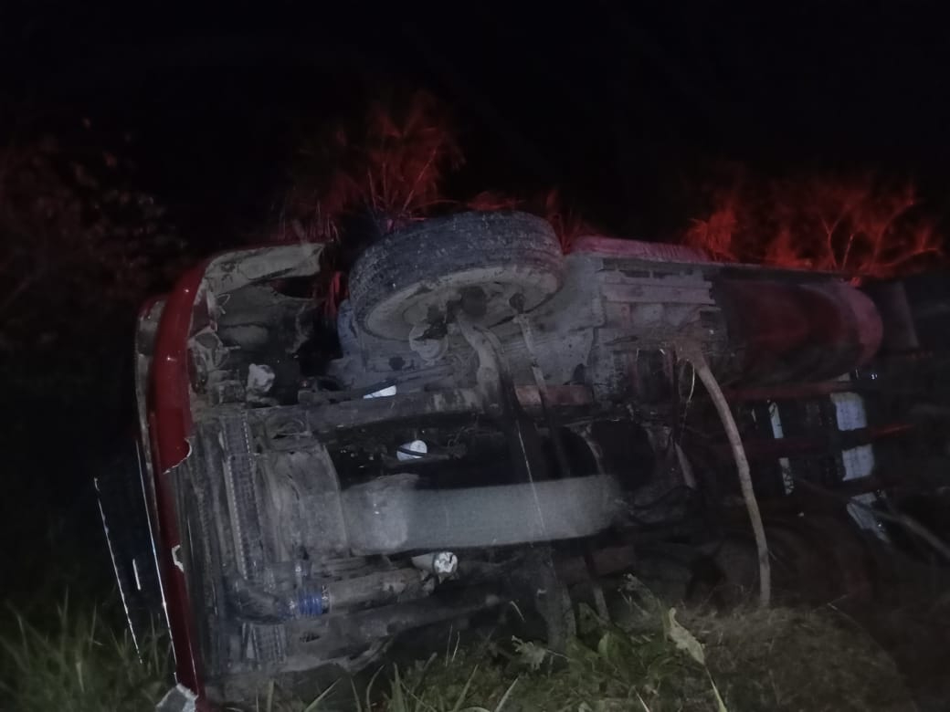 El tráiler quedó atrapado entre la maleza a un costado de la vía. El tráiler quedó atrapado entre la maleza a un costado de la vía.