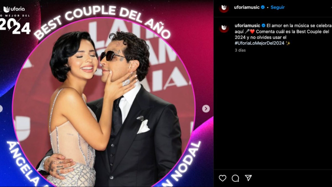 Ángela Aguilar y Christian Nodal fueron nominados como la "Mejor pareja del año" por Uforia Ángela Aguilar y Christian Nodal fueron nominados como la "Mejor pareja del año" por Uforia