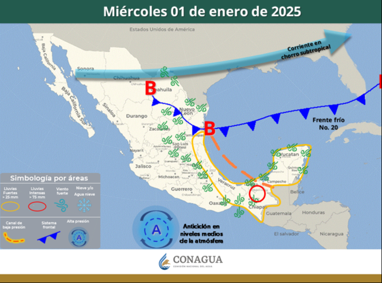 El 2025 comenzará con el arribo del frente frío número 20 y posibles chubascos dispersos El 2025 comenzará con el arribo del frente frío número 20 y posibles chubascos dispersos