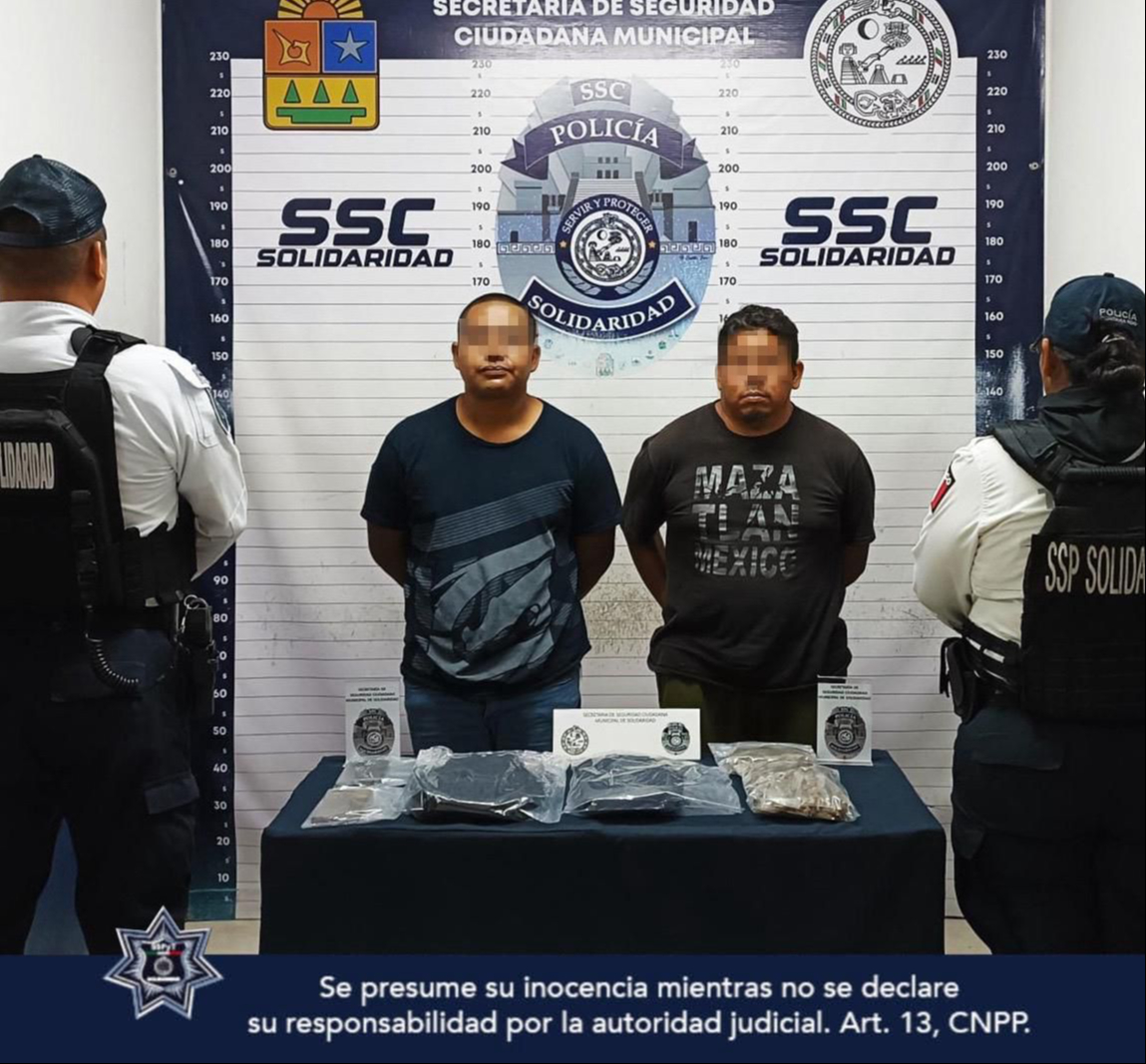Detienen a dos hombres con dosis de narcóticos en Playa del Carmen