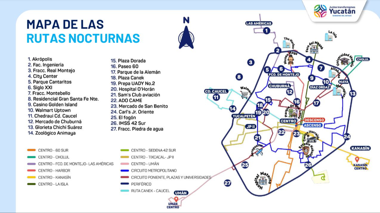 Las rutas nocturnas de Mérida van hacia distintos puntos Las rutas nocturnas de Mérida van hacia distintos puntos