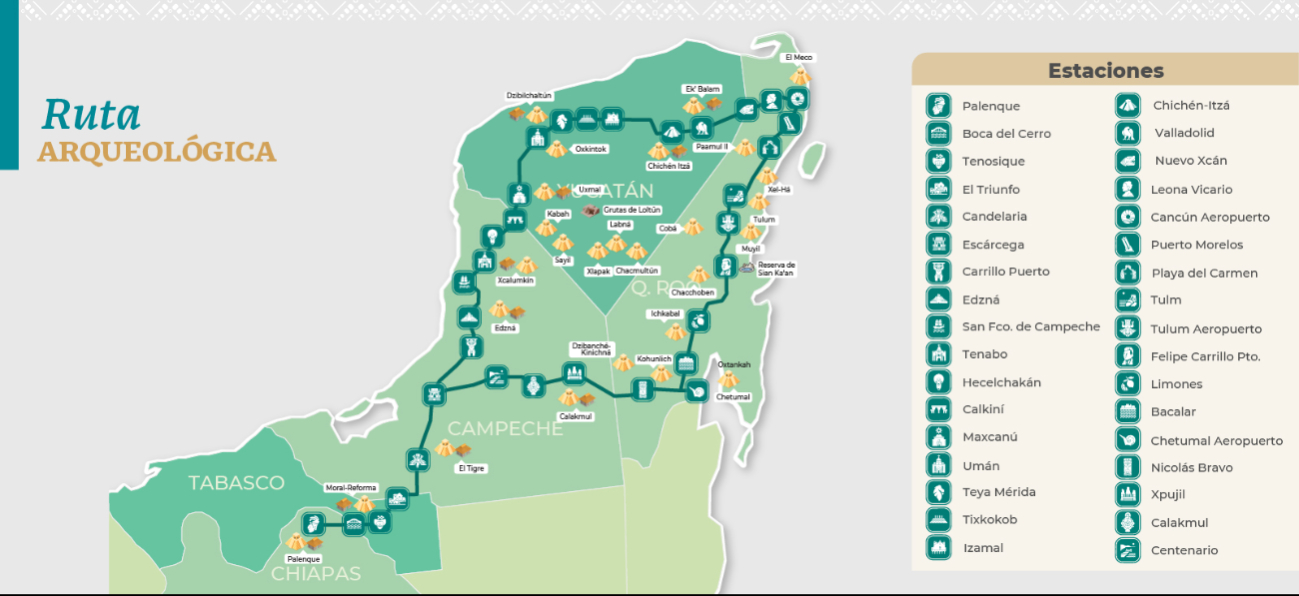 A lo largo del recorrido del Tren Maya se podrá visitar varias zonas arqueológicas de Quintana Roo A lo largo del recorrido del Tren Maya se podrá visitar varias zonas arqueológicas de Quintana Roo