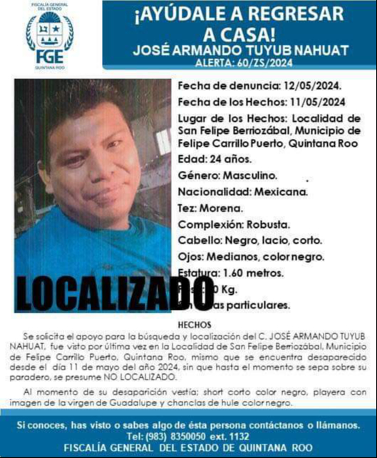 El joven fue reportado como desaparecido hace ocho días El joven fue reportado como desaparecido hace ocho días