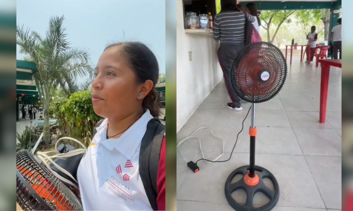 Alumna del Cobacam lleva ventilador a la escuela ante calor intenso