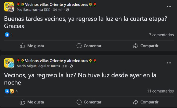 Vecinos llevan casi 24 horas sin electricidad Vecinos llevan casi 24 horas sin electricidad
