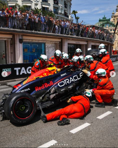 Así quedó el auto de Checo Pérez tras la largada del Gran Premio de Mónaco Así quedó el auto de Checo Pérez tras la largada del Gran Premio de Mónaco