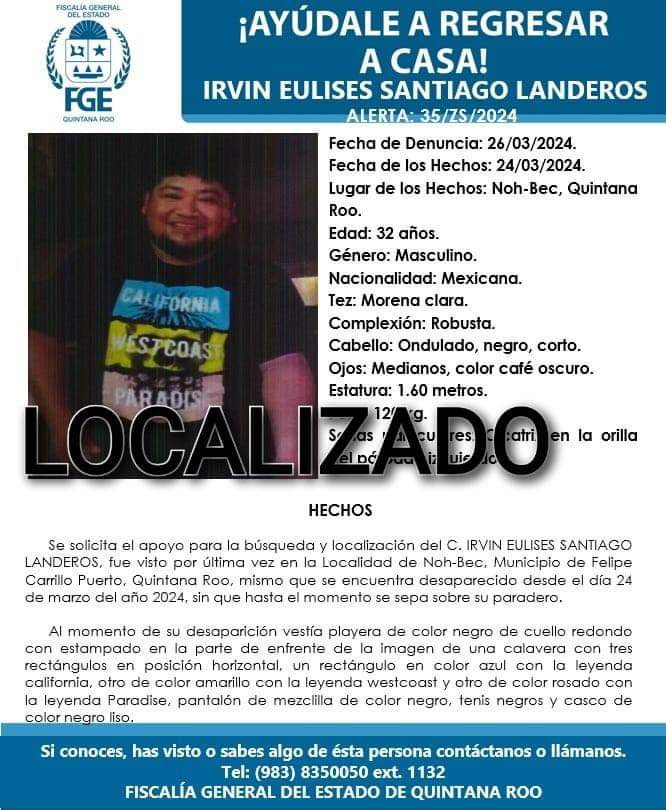 Hombre desaparecido en Felipe Carrillo Puerto Hombre desaparecido en Felipe Carrillo Puerto