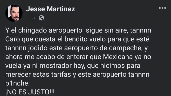 El modista campechano Jesse Martínez denunció deficiencias en el aeropuerto de Campeche El modista campechano Jesse Martínez denunció deficiencias en el aeropuerto de Campeche