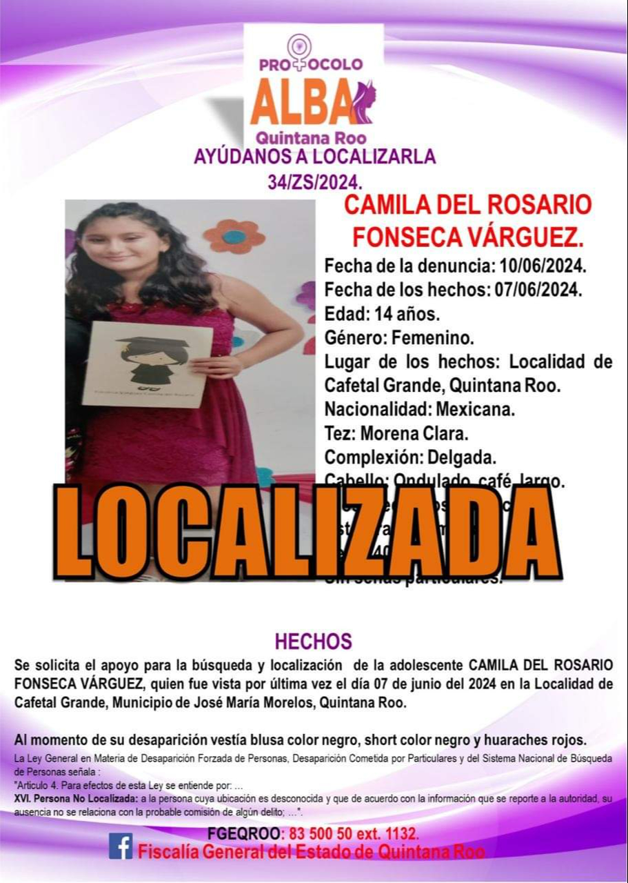 La menor de edad fue localizada en José María Morelos La menor de edad fue localizada en José María Morelos