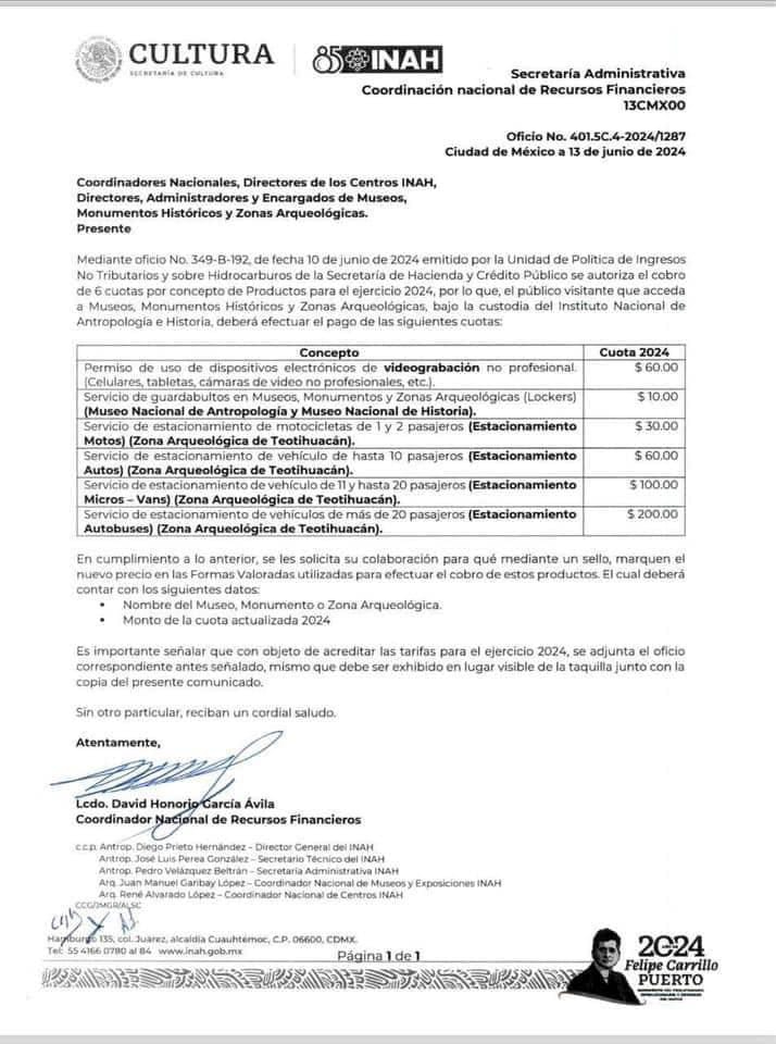 INAH anunció nuevas cuotas para las zonas arqueológicas INAH anunció nuevas cuotas para las zonas arqueológicas