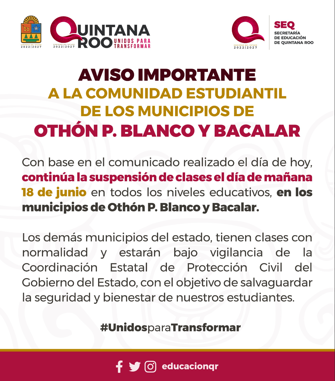 Comunicado de las autoridades de Quintana Roo Comunicado de las autoridades de Quintana Roo