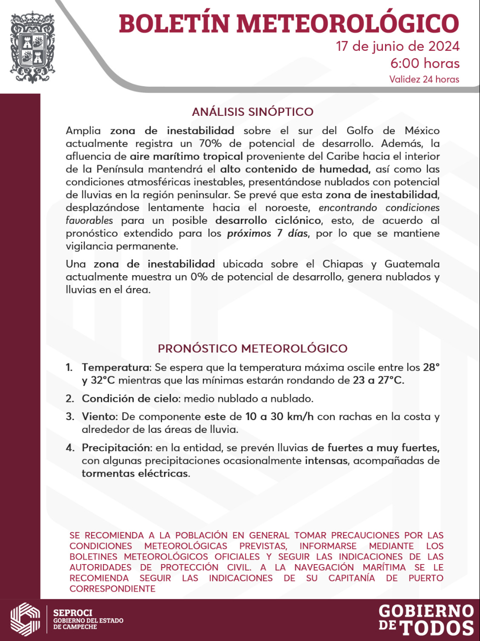 Piden tomar precauciones Piden tomar precauciones