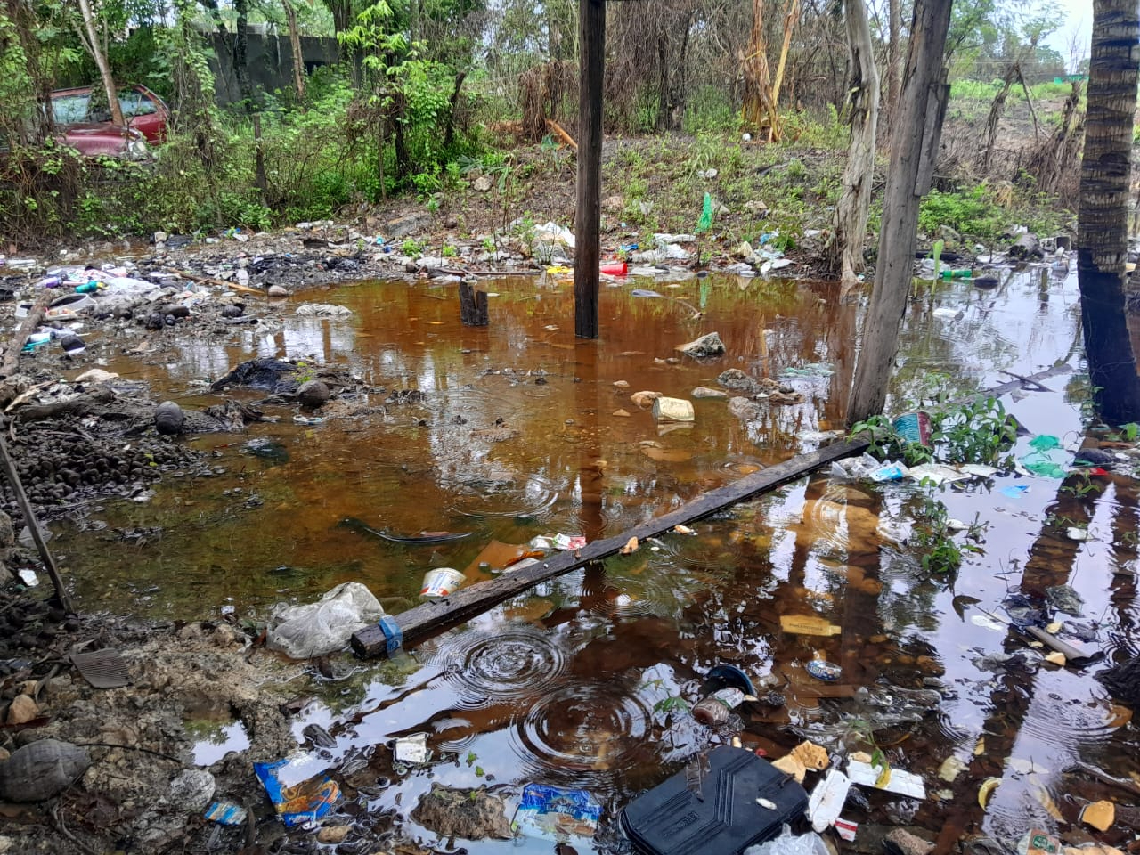 Basura genera inundaciones ante fuertes lluvias en Escárcega 