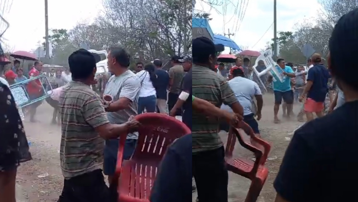¡Sillazos en Calotmul!  Votantes se  agarran a golpes  