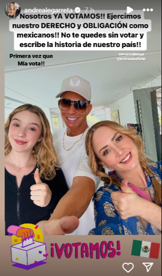 Mía Rubín, Erik Rubín y Andrea Legarreta luego de votar Mía Rubín, Erik Rubín y Andrea Legarreta luego de votar