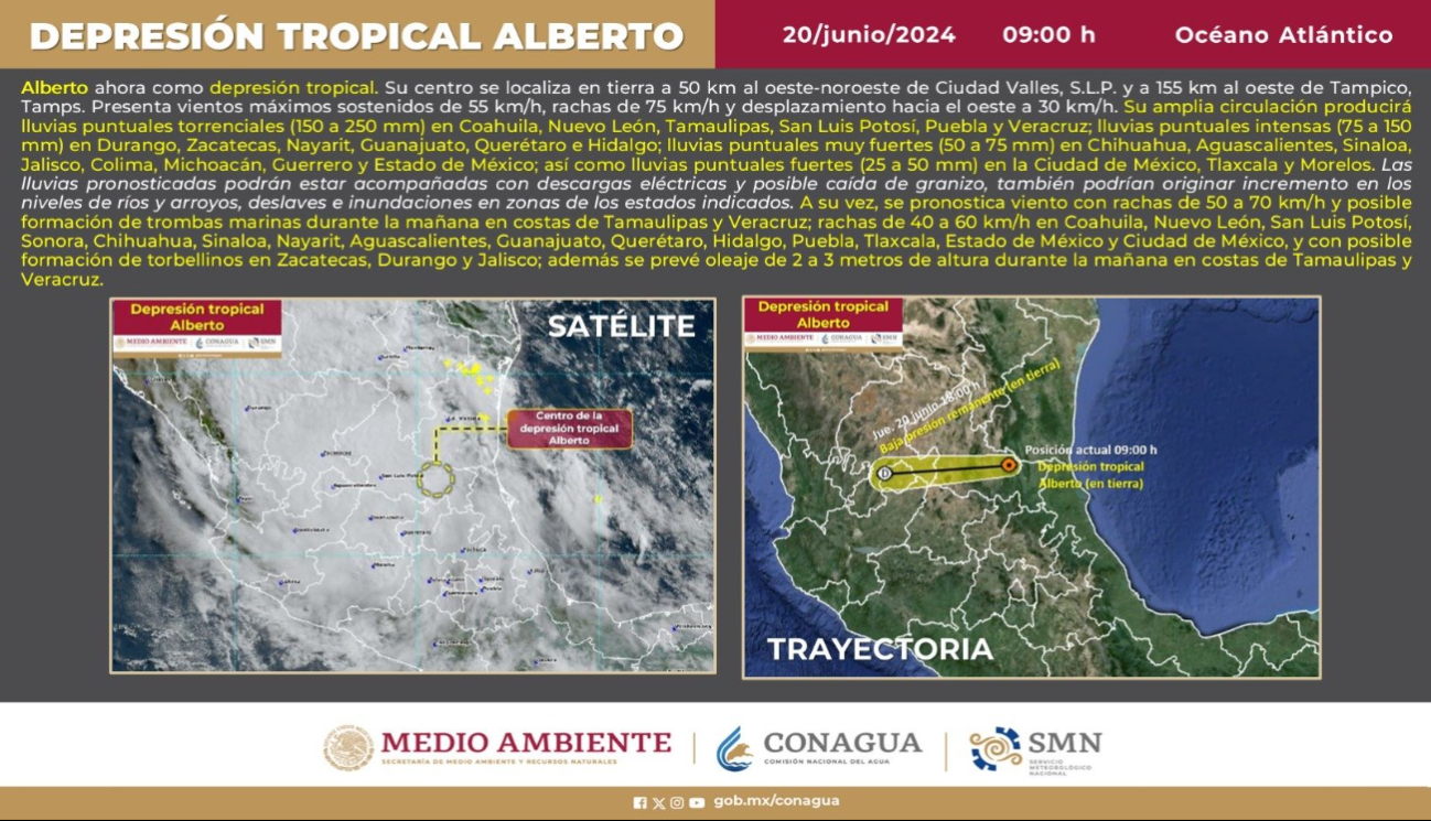 Alberto ya se encuentra en tierra, pero como Depresión Tropical Alberto ya se encuentra en tierra, pero como Depresión Tropical