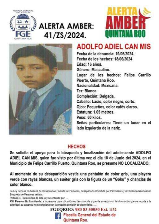 Adolfo Adiel tiene 16 años de edad y desde el 18 de junio se desconoce su paradero Adolfo Adiel tiene 16 años de edad y desde el 18 de junio se desconoce su paradero