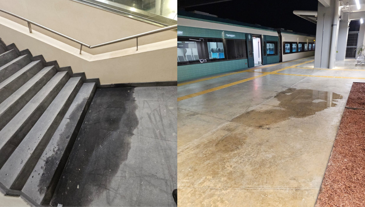 Exhiben filtraciones de agua pluvial en estación del Tren Maya en Campeche