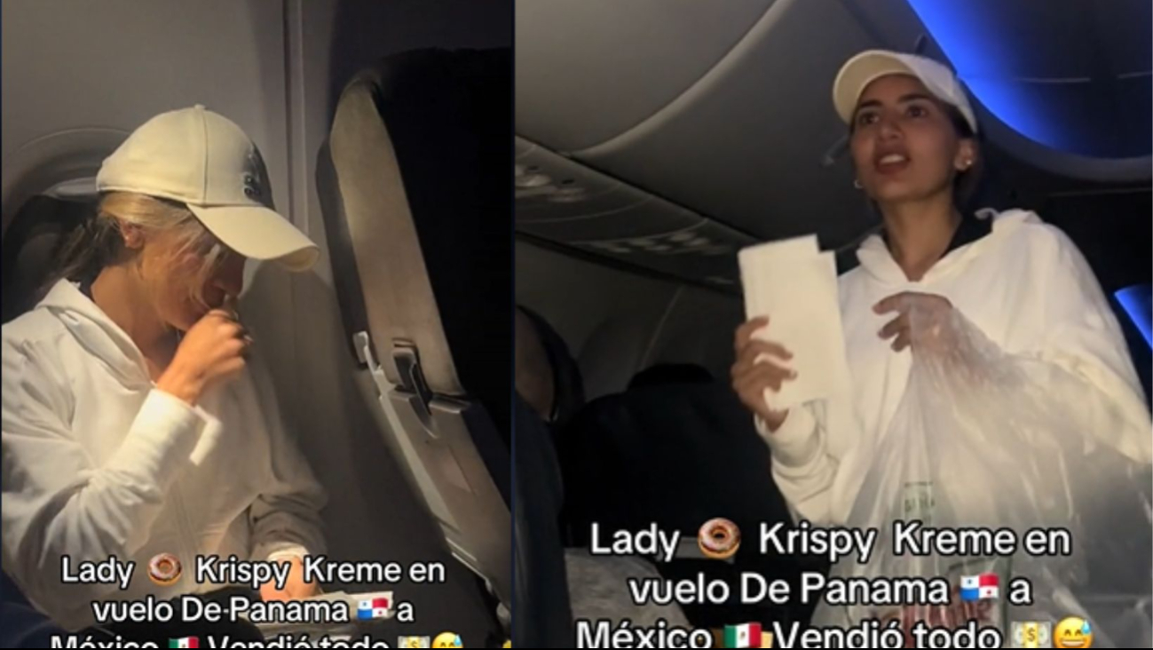 Lady Krispy Kreme,  joven se pone a vender donas en vuelo Panamá-México y se hace viral